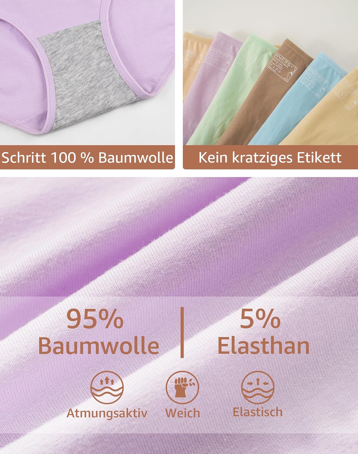 INNERSY Damen Hipster Baumwolle Unterhosen 6er Pack atmungsaktiv XS-3XL