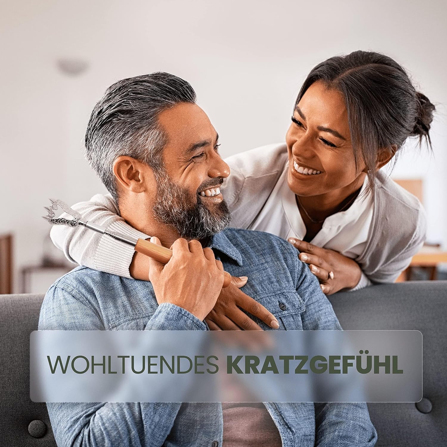 Rueckenkratzer ausziehbar mit 5 Aufsaetzen Bambusgriff Edelstahl Set