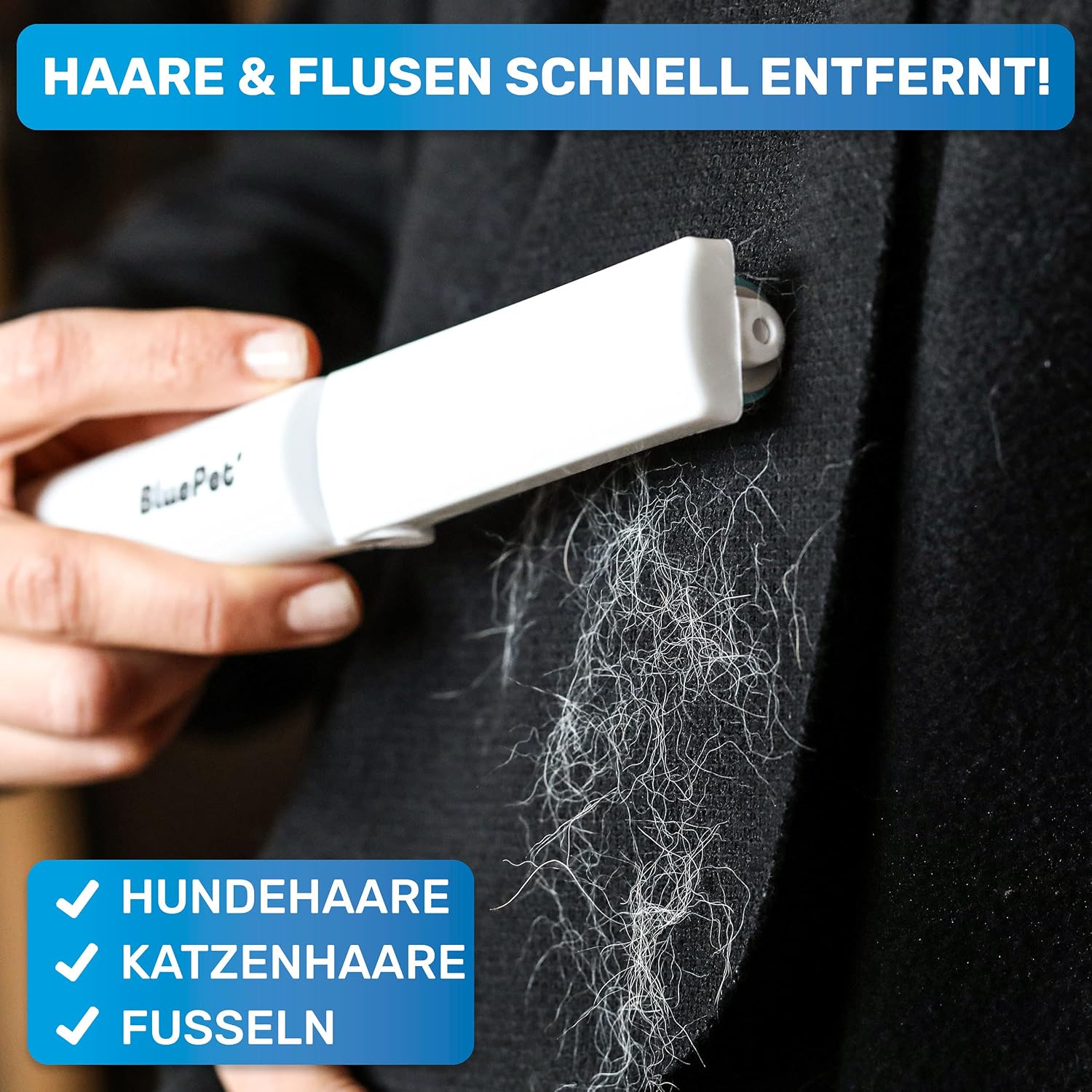 BluePet Tierhaarentferner wiederverwendbar + Mini-Fusselrolle fuer Kleidung