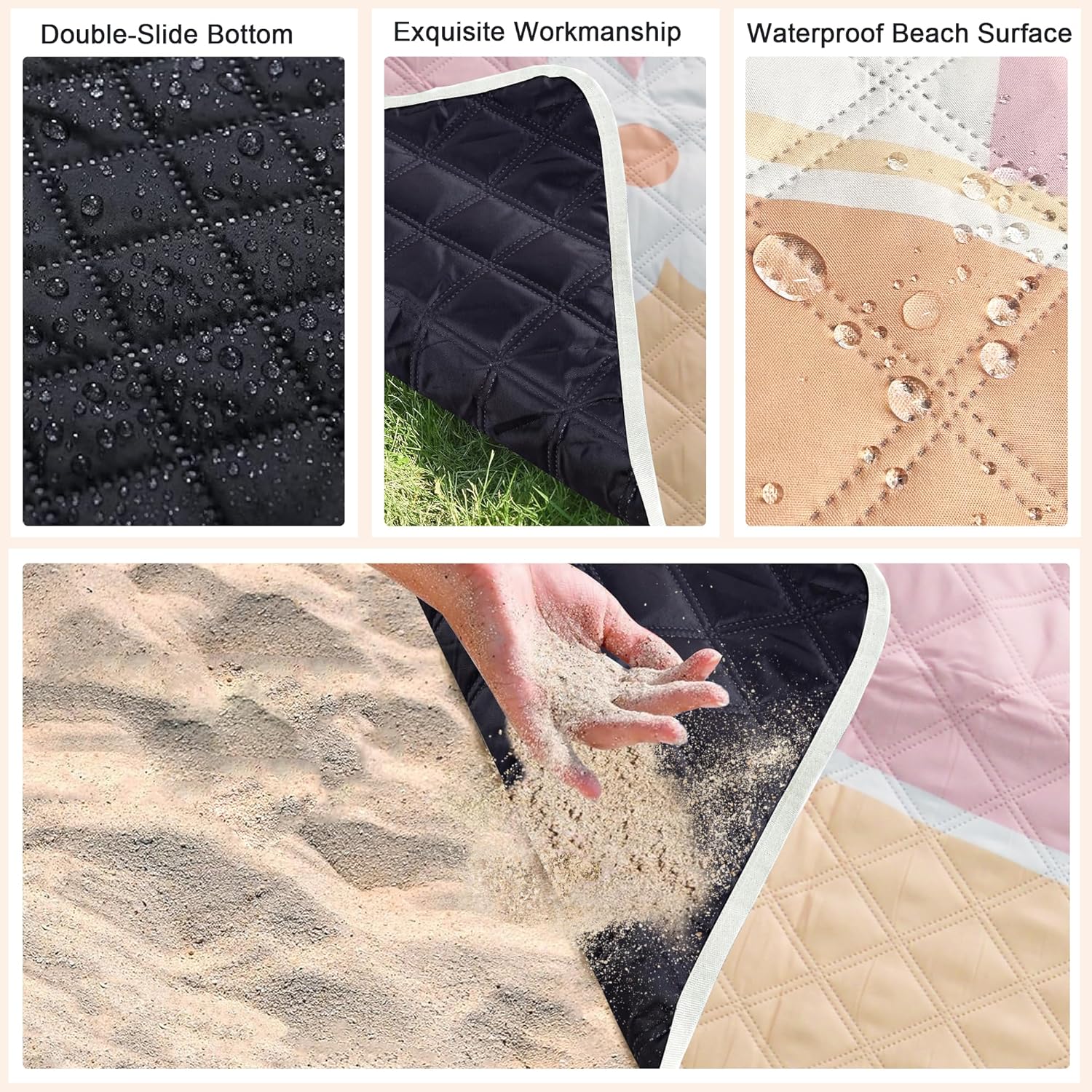 LARUTAN Strand- und Picknickdecke 200 x 200 cm wasserdicht mit Tragegurt 200cm-3