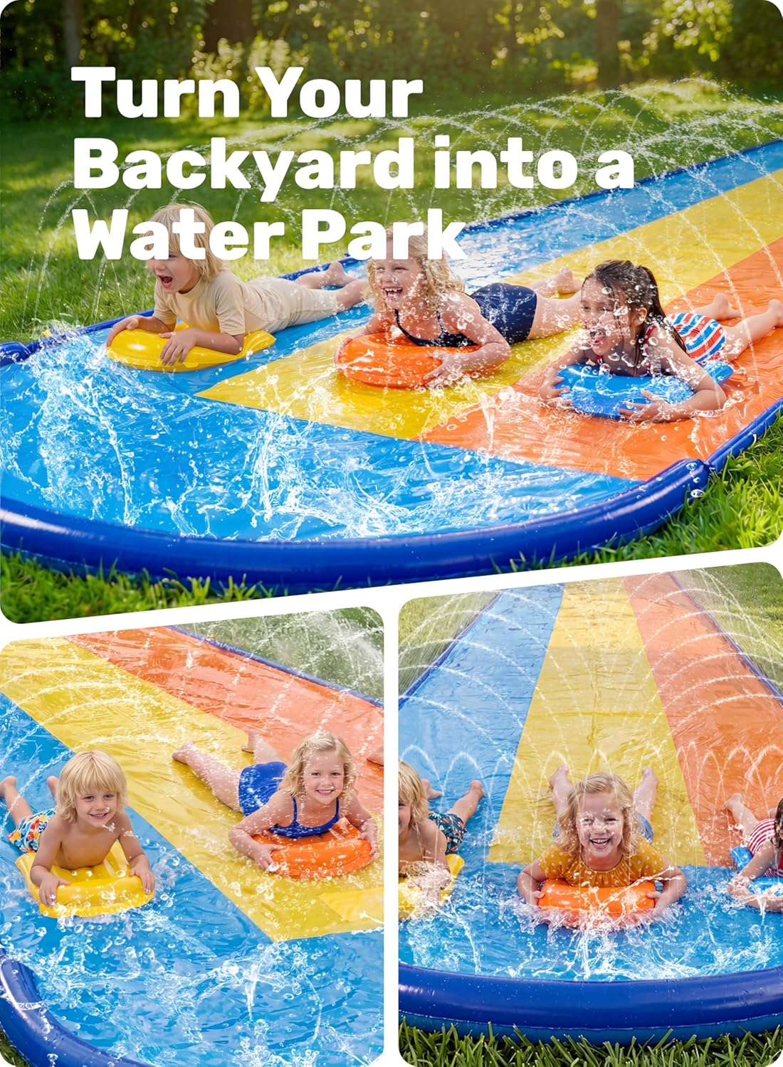 Sloosh 548,6cm Dreispur Wasserrutsche mit 3 Bodyboards, Sprinkler