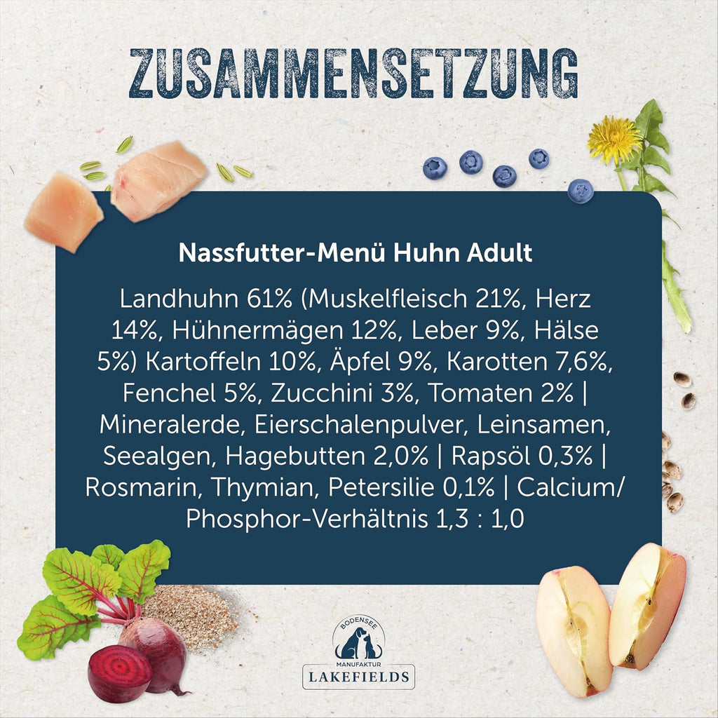 Lakefields Hundefutter Nass Huhn 61% getreidefrei 6x800g