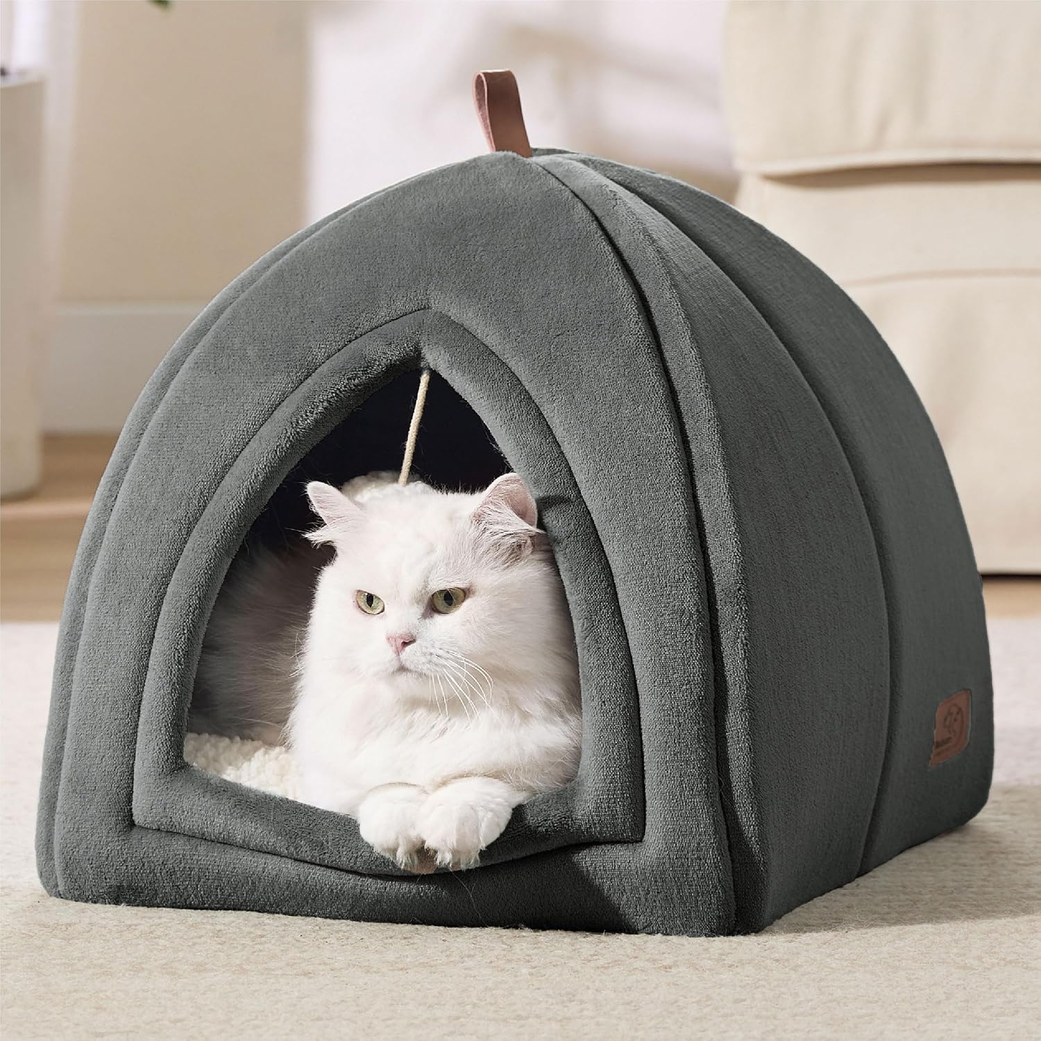 Katzenhoehle Katzenbett 40-44cm faltbar mit waschbarem Kissen
