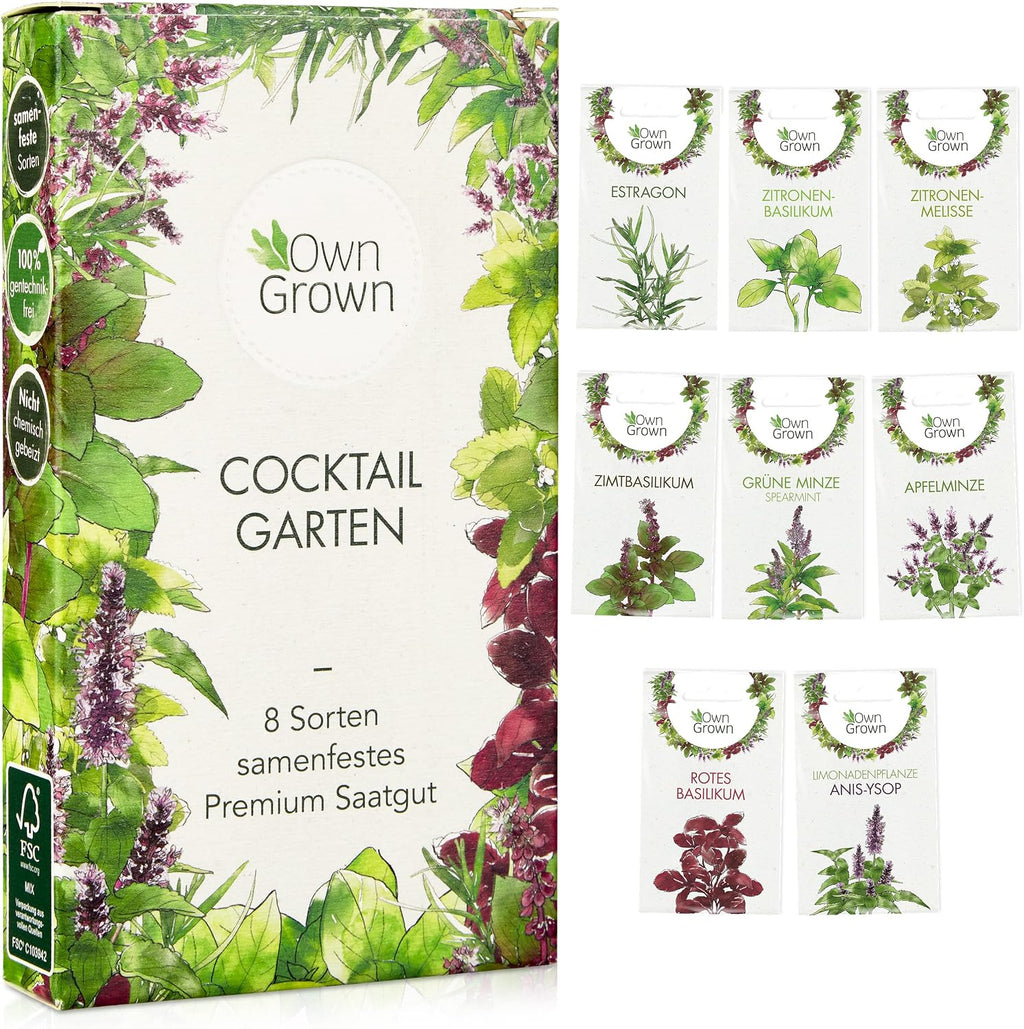 OwnGrown Cocktail Kraeuter Set 8 Sorten Samen Basilikum Minze Zitronenmelisse