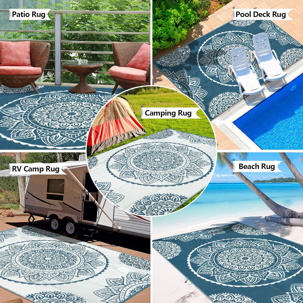 Famibay Outdoor Teppich 180x270 cm wendbar wasserfest beige braun fuer Garten