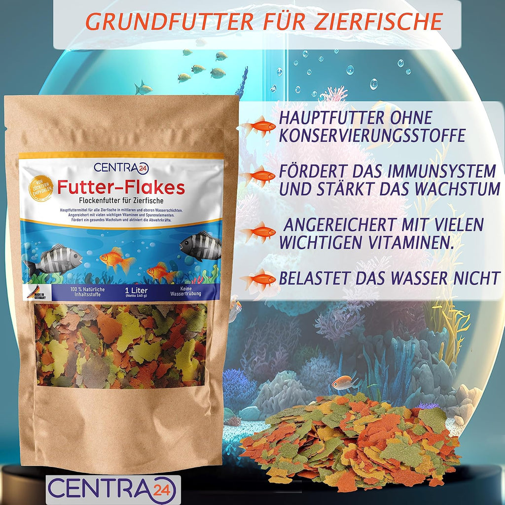 Centra24 Fischfutter Flocken fuer Zierfische Suesswasser mit Vitaminen