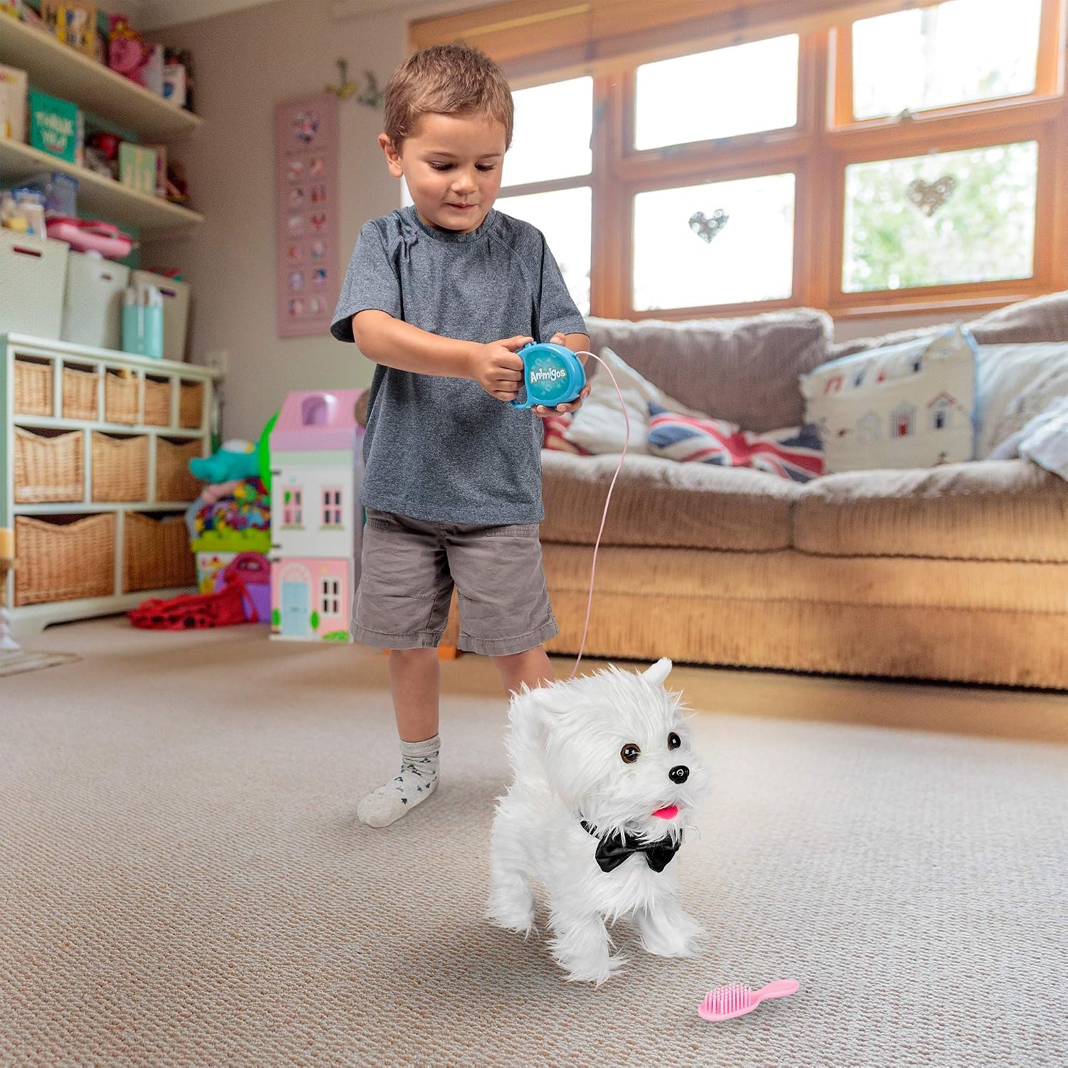 Animigos Walking Westie Plueschhund 22 cm laufend und bellend mit Leine