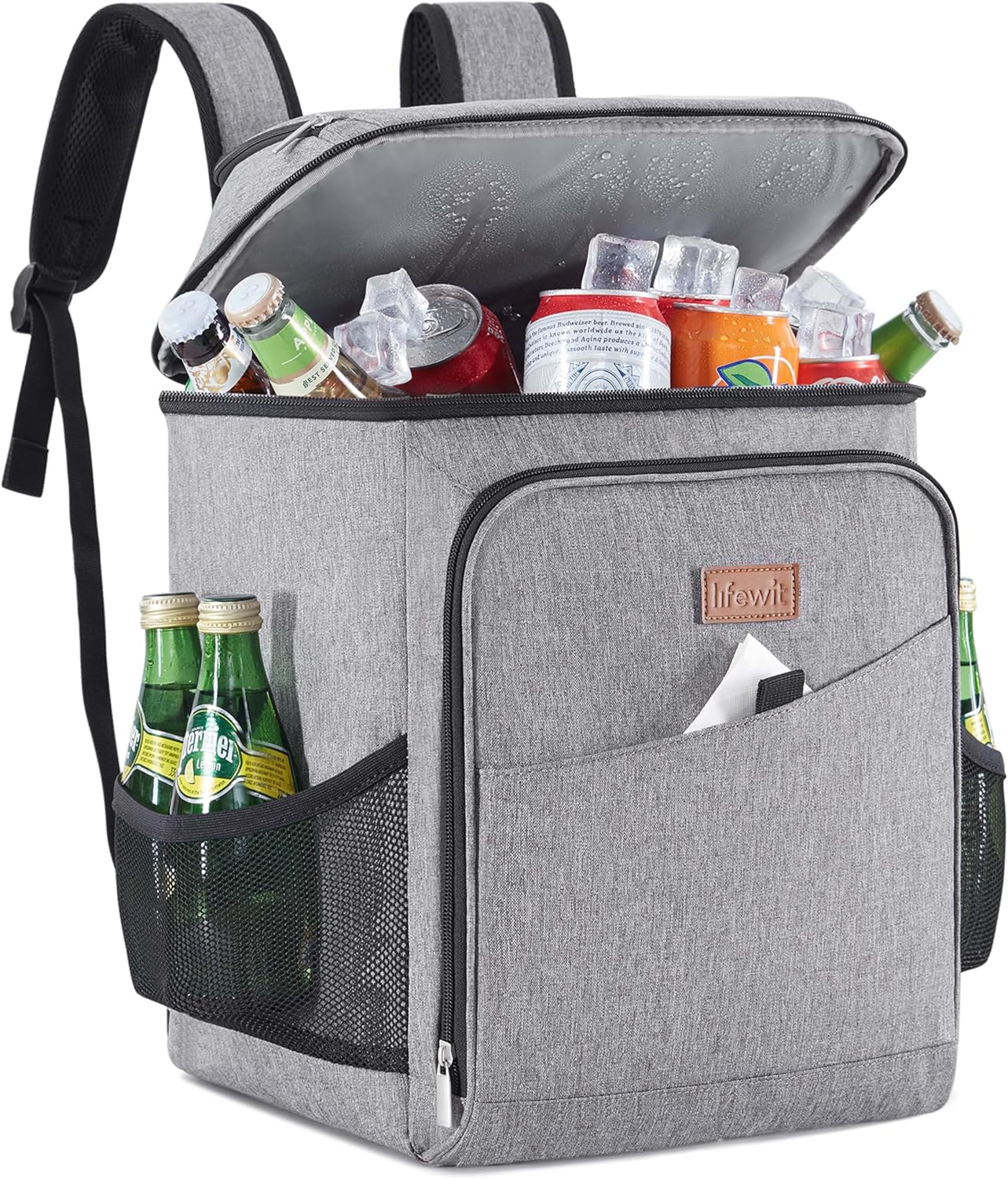 Lifewit Kuehltasche / 34 Dosen, isoliert, auslaufsicher, grau