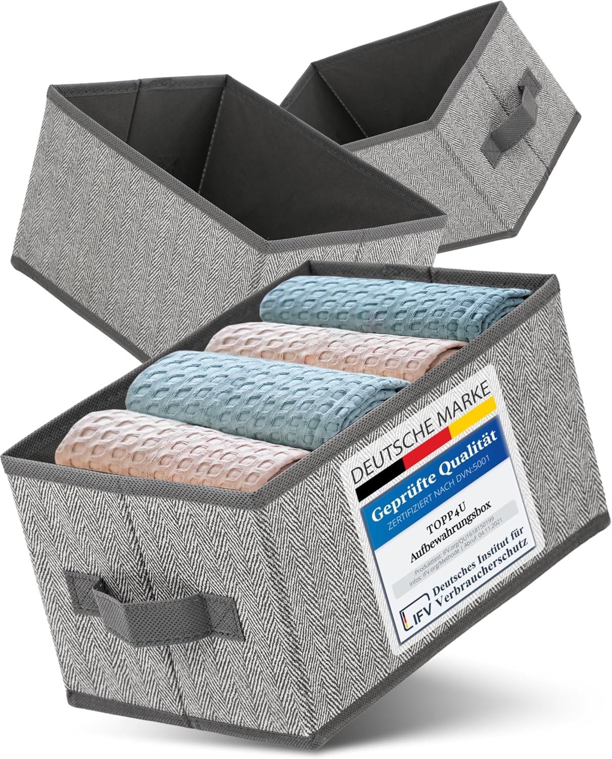 Aufbewahrungsboxen Stoff 3er Set 30×21×18 cm faltbar Organizer grau‑beige