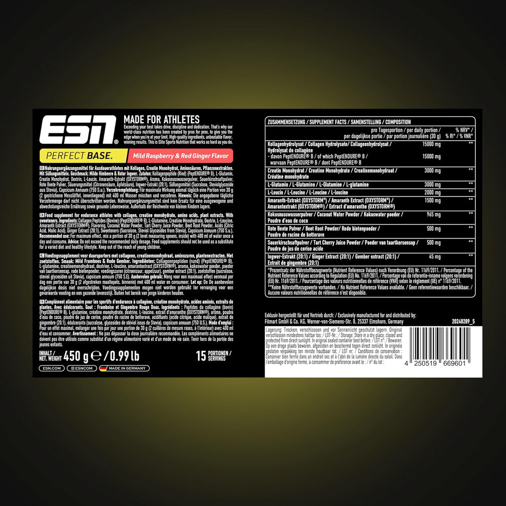 ESN Perfect Base 450 g All-in-One Endurance mit Kollagen Creatin Aminosaeuren Him