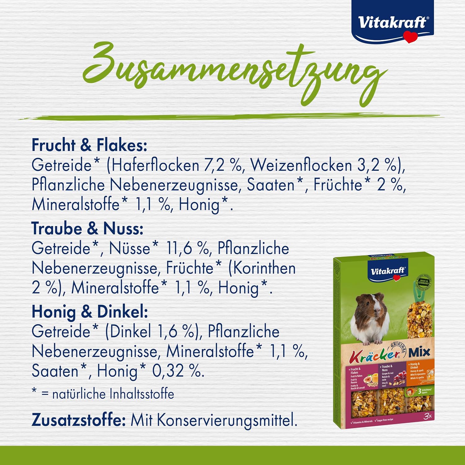 Vitakraft Kräcker Mix Meerschweinchen Honig Nüsse 168 g zuckerfrei