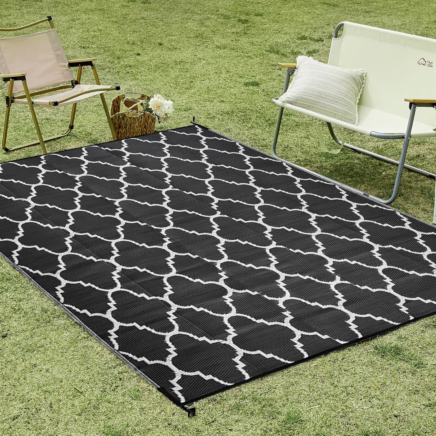 OIGAE Balkon- und Garten Teppich 120x180 cm Grau wetterfest UV-bestaendig