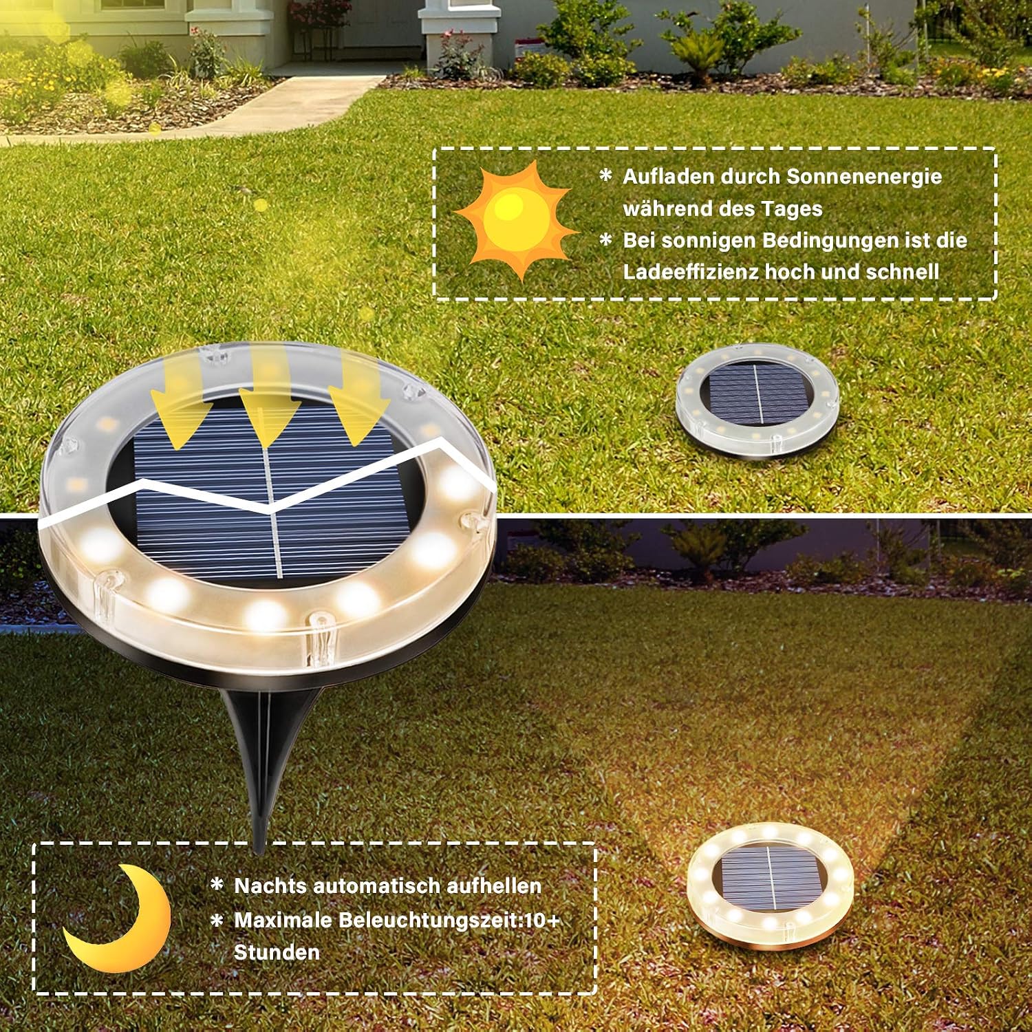 Solar Bodenleuchte 12 LED warmweiss IP65 4er Set Garten Weg Einfahrt
