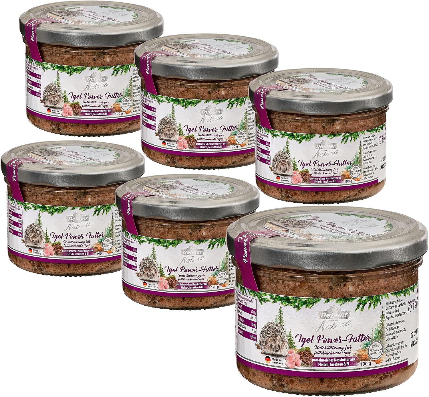 Dehner Natura Igelfutter Nass 6 x 190 g proteinreich Futter für Igel