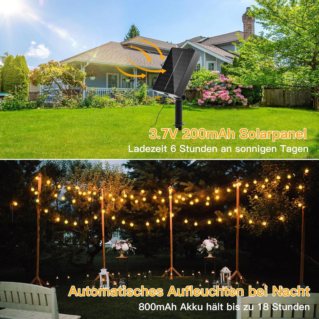 Ollny Solar Lichterkette Aussen 5 m 30 LED IP65 warmweiss 8 Modi fuer Garten