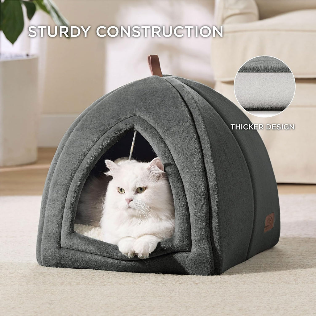 Katzenhoehle Katzenbett 40-44cm faltbar mit waschbarem Kissen