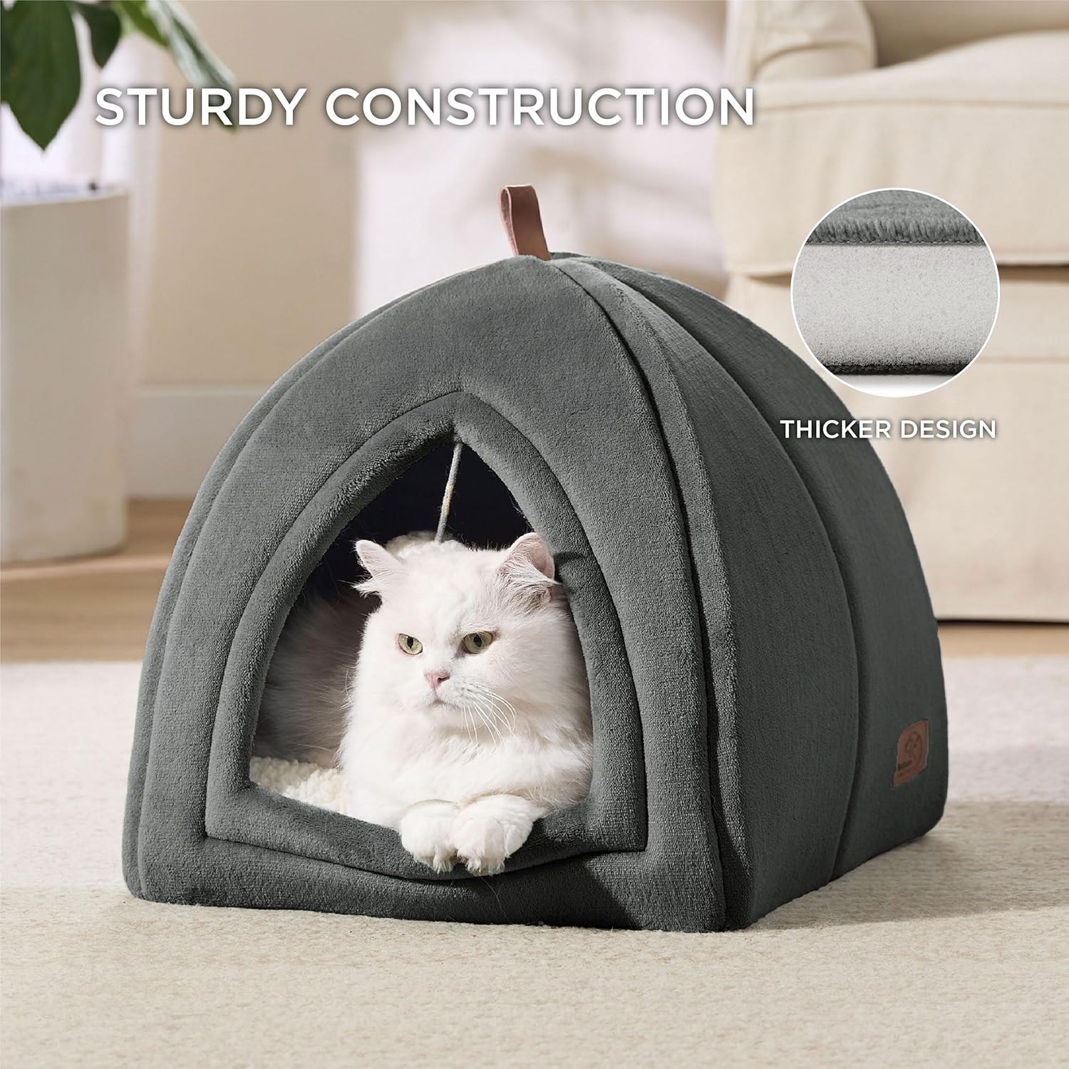 Katzenhoehle Katzenbett 40-44cm faltbar mit waschbarem Kissen