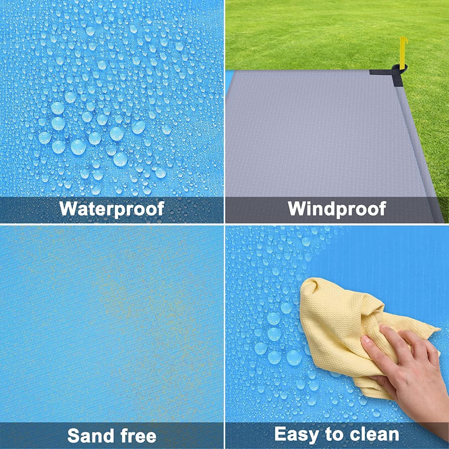 Sandfreie Stranddecke 230x200 cm wasserdicht ultraleicht mit 4 Oesen
