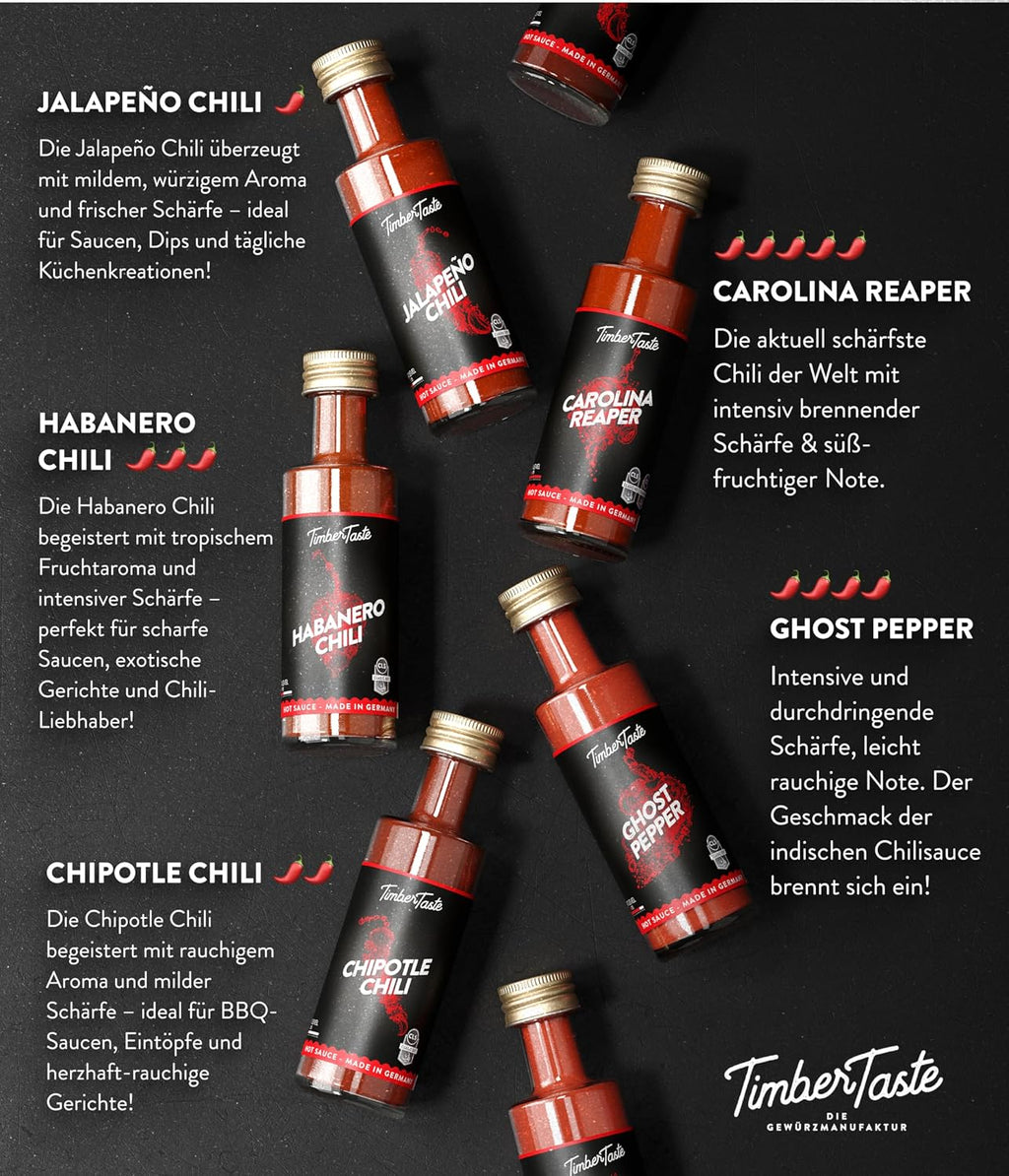 TIMBER TASTE Chili Sauce Geschenkset 5× scharfe Sossen