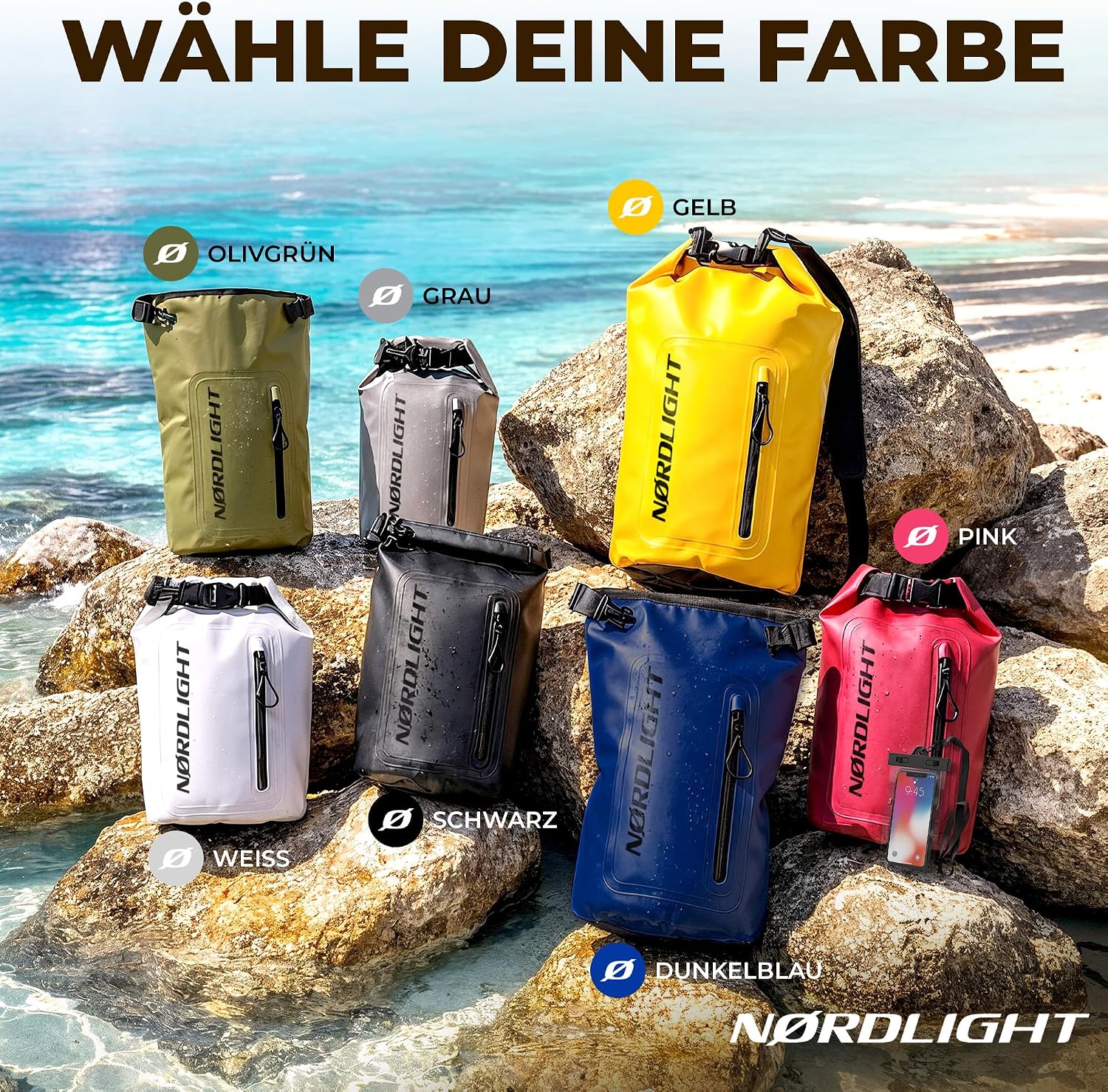 Nordlight Dry Bag 20 L wasserdichter Packsack mit Roll-Top Schultergurt
