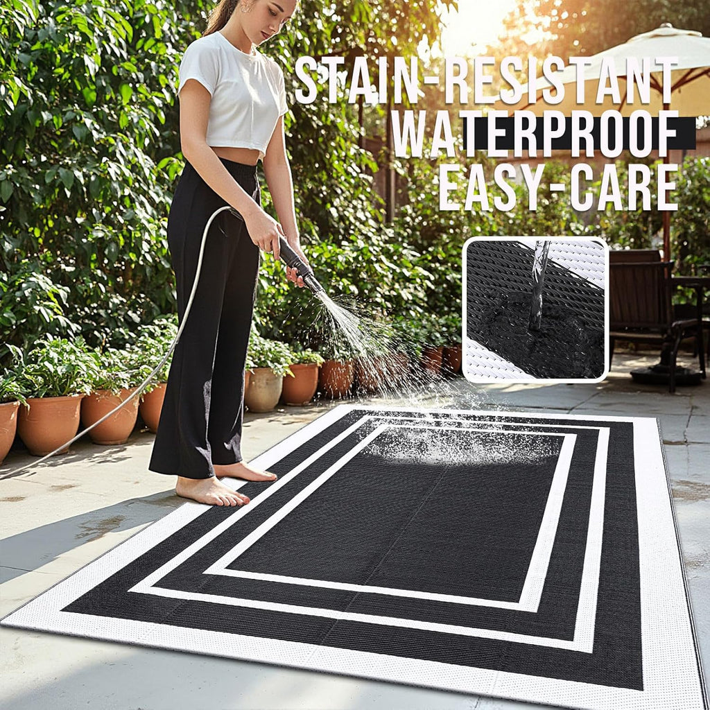 Homaxy Outdoor Teppich 120x180 cm wasserfest UV-bestaendig wendbar 180cm-360cm
