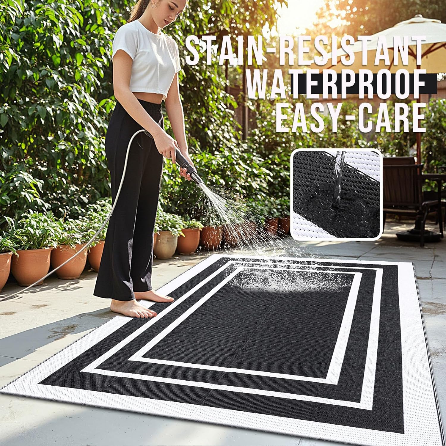 Homaxy Outdoor Teppich 120x180 cm wasserfest UV-bestaendig wendbar 180cm-360cm