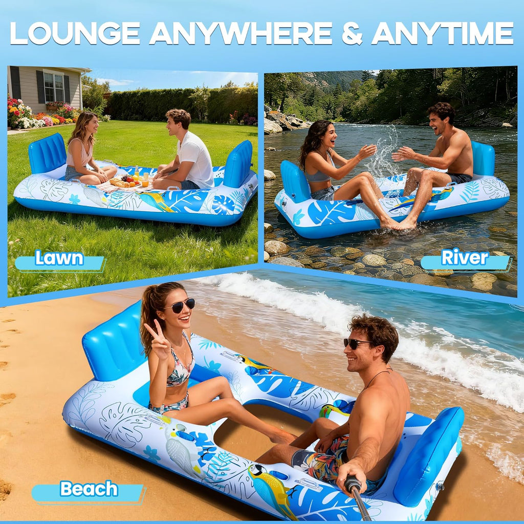 Luxfero Aufblasbare Poolmatratze 220x110 cm fuer 2 Personen mit Getraenke- und Han