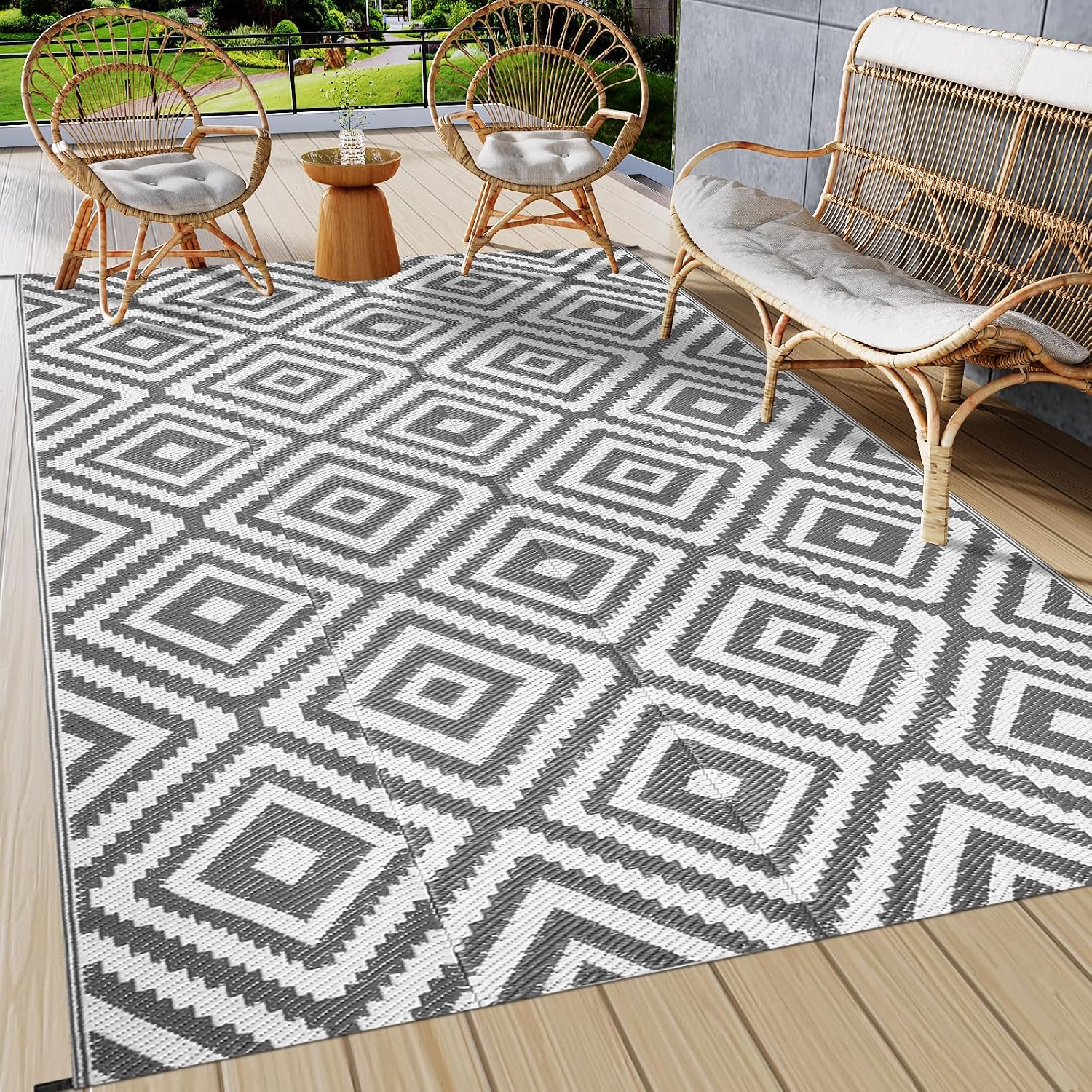 Famibay Outdoor Teppich 245x305 cm wasserabweisend wendbar 180cm-365cm