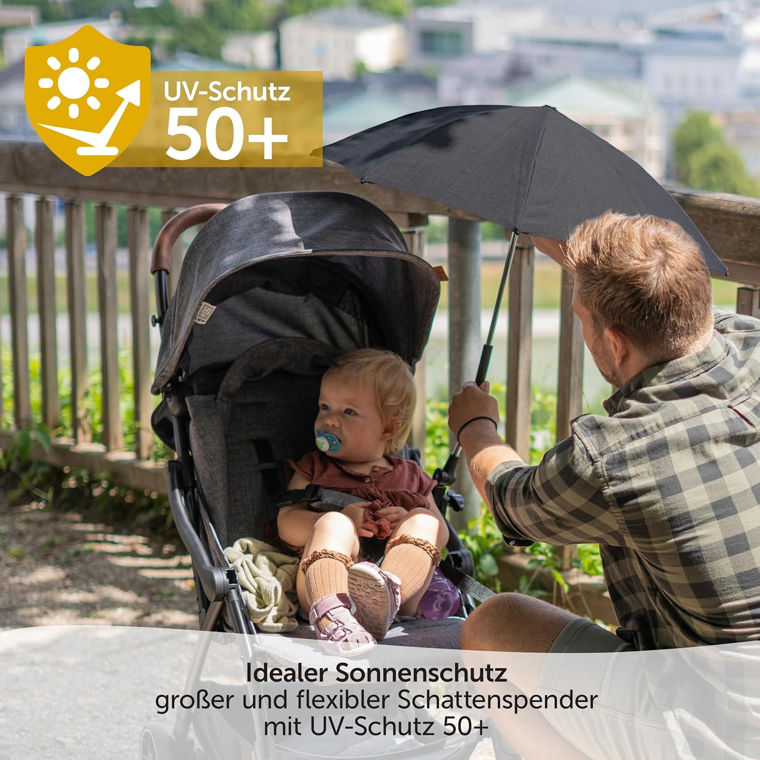 Zamboo Sonnenschirm UV50+ Kinderwagen Buggy 73 cm, flexibel, Universalhalterung
