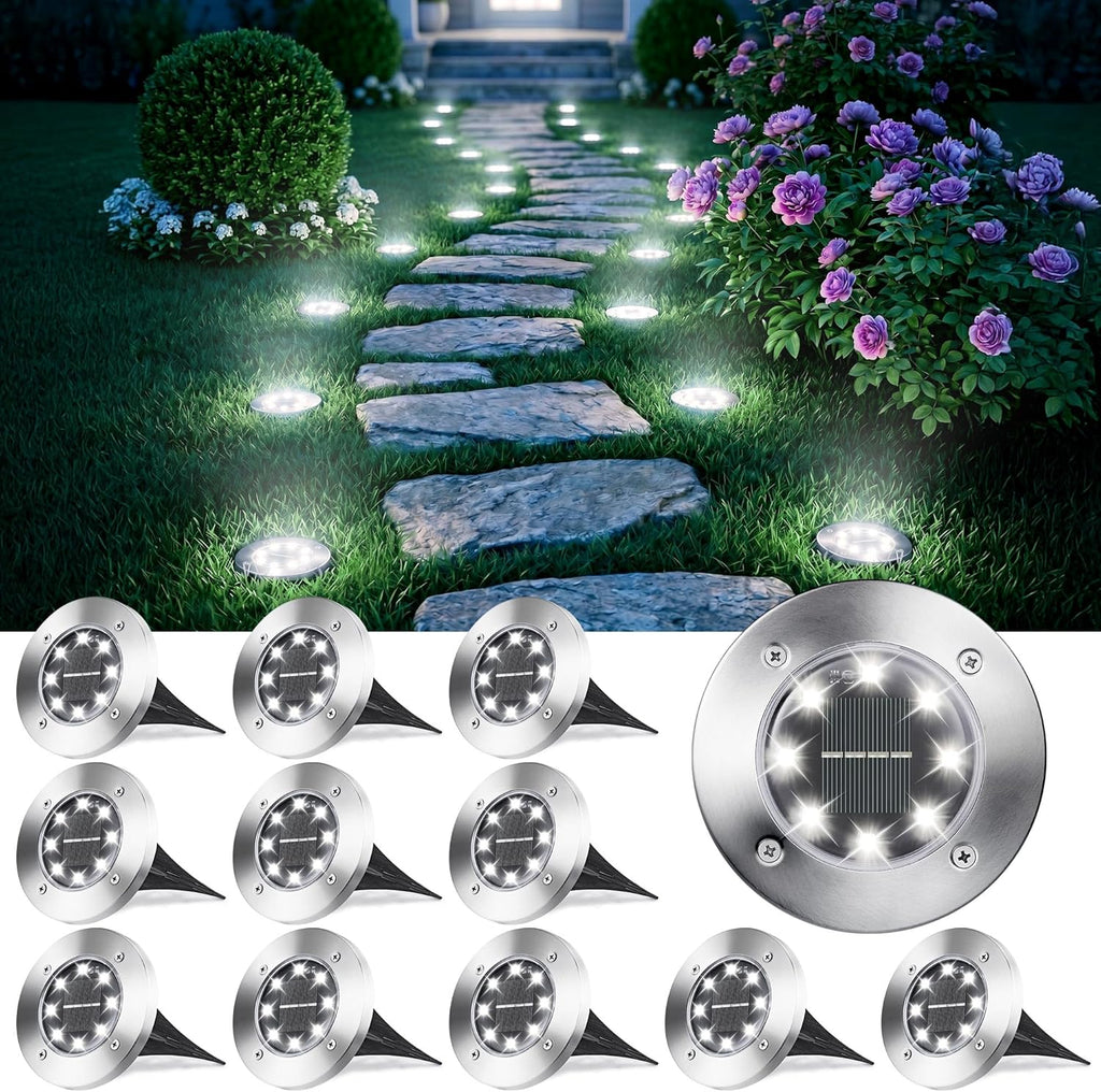 Joomer 12er Solar Bodenleuchten Aussen 8 LEDs 3000K Warmweiss IP65 Garten