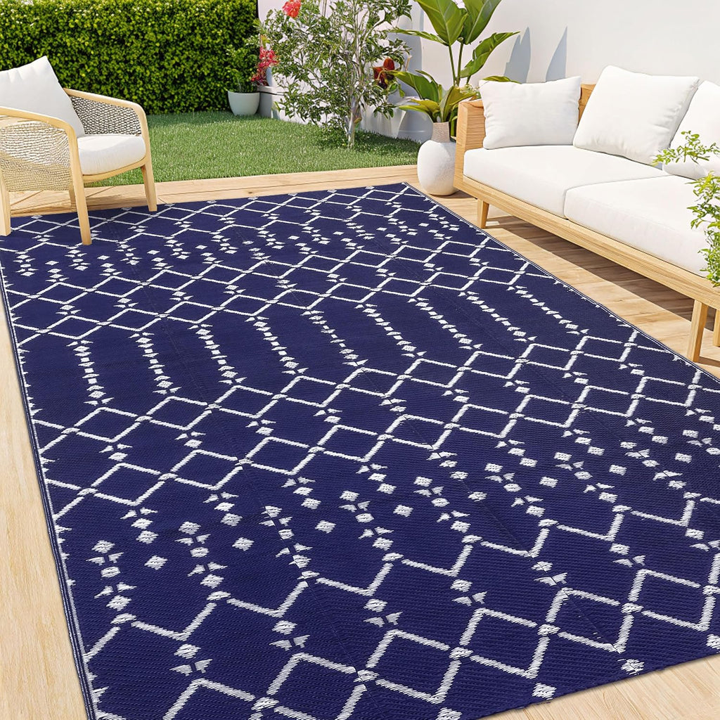 Homaxy Outdoor Teppich 150x240 cm wasserdicht beidseitig nutzbar Schwarz/Grau 18