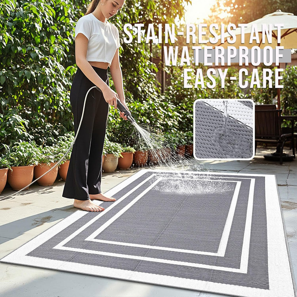 Homaxy Outdoor Teppich 120x180 cm wasserfest UV-bestaendig wendbar 180cm-360cm