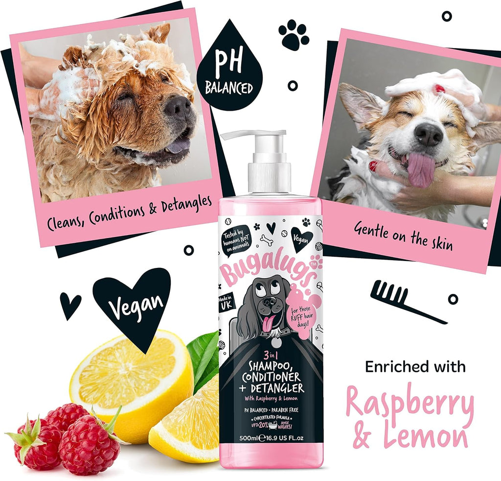 BUGALUGS Hundeshampoo 3‑in‑1 Reinigung Pflege Entwirrung Himbeer Zitrone -5