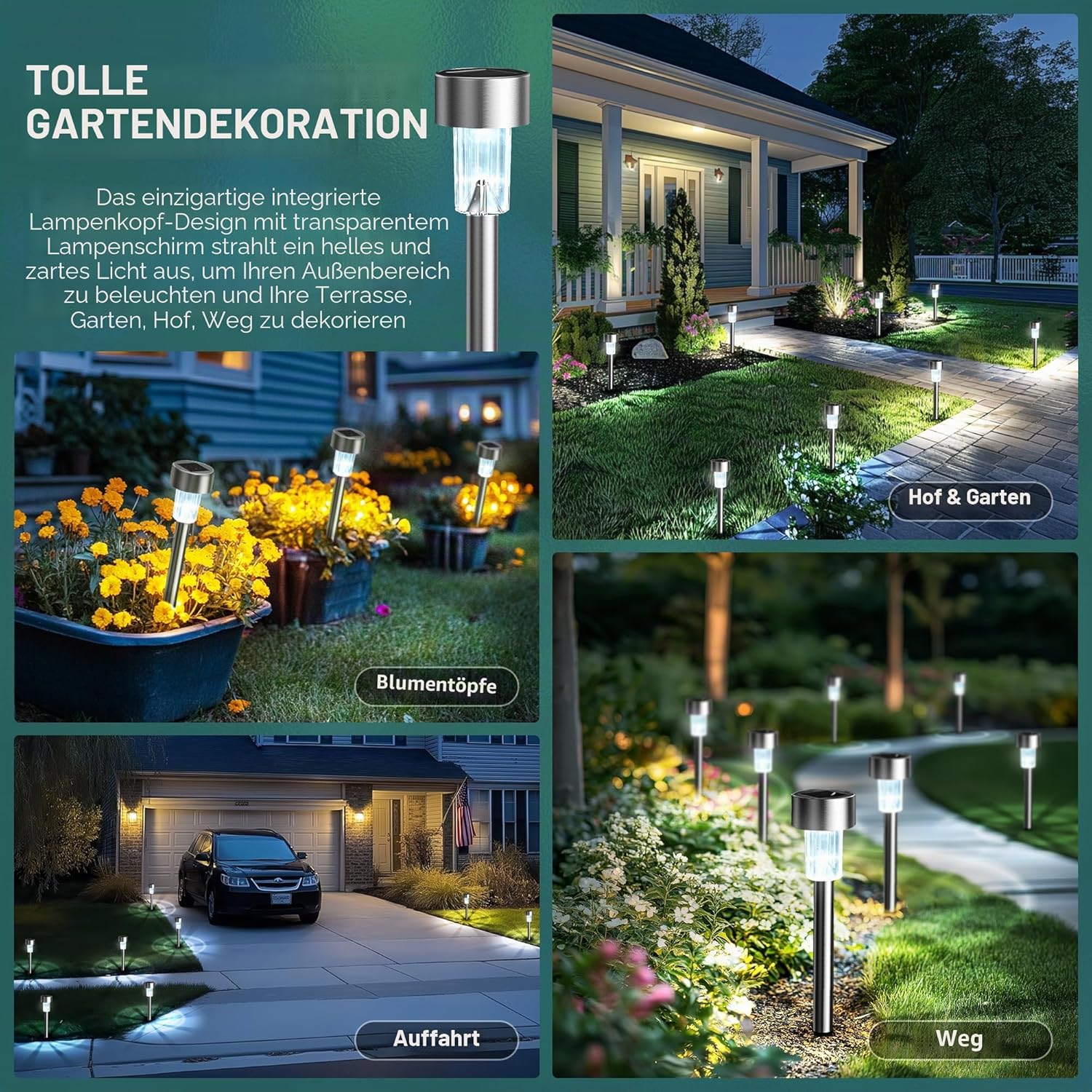 GIGALUMI 12er Solarleuchten Aussen warmweiss wasserdicht Garten Terrasse Weg