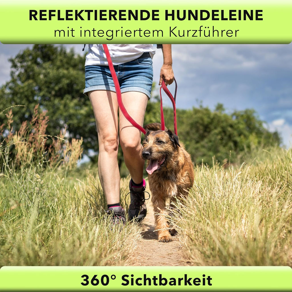 AVANA reflektierende Hundeleine 1,5 m mit Kurzfuehrer und gepolsterten Griffen