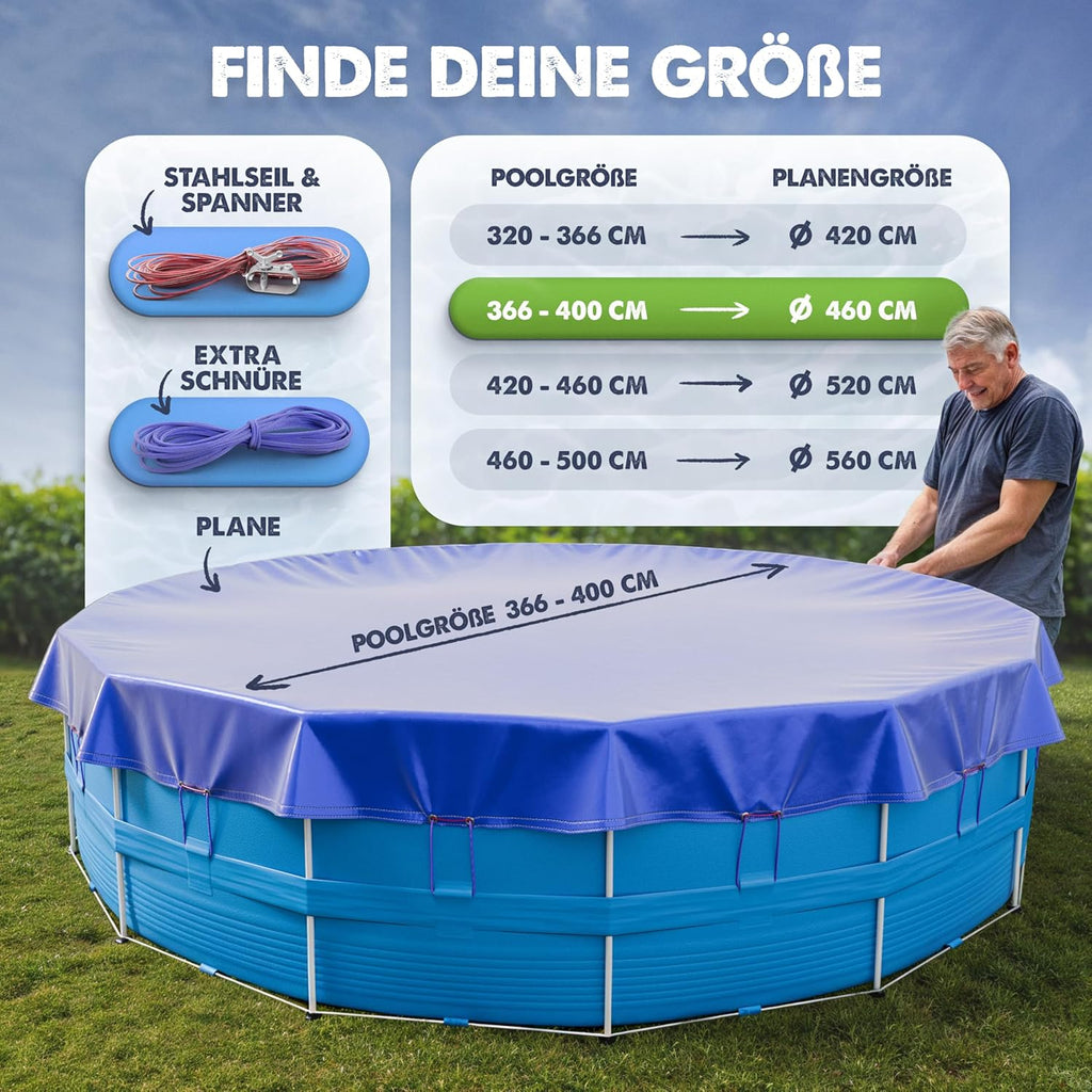 Poolabdeckung rund 366 cm Ø 200 GSM fuer Intex Bestway Pools 366cm-520cm
