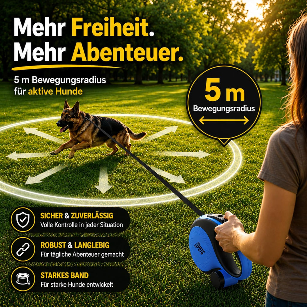 CORTESPETS Rollleine 5m fuer Hunde bis mit Kotbeutel Weiss