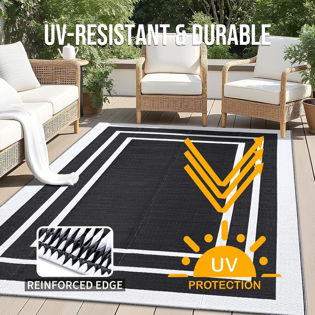 Homaxy Outdoor Teppich 120x180 cm wasserfest UV-bestaendig wendbar 180cm-360cm