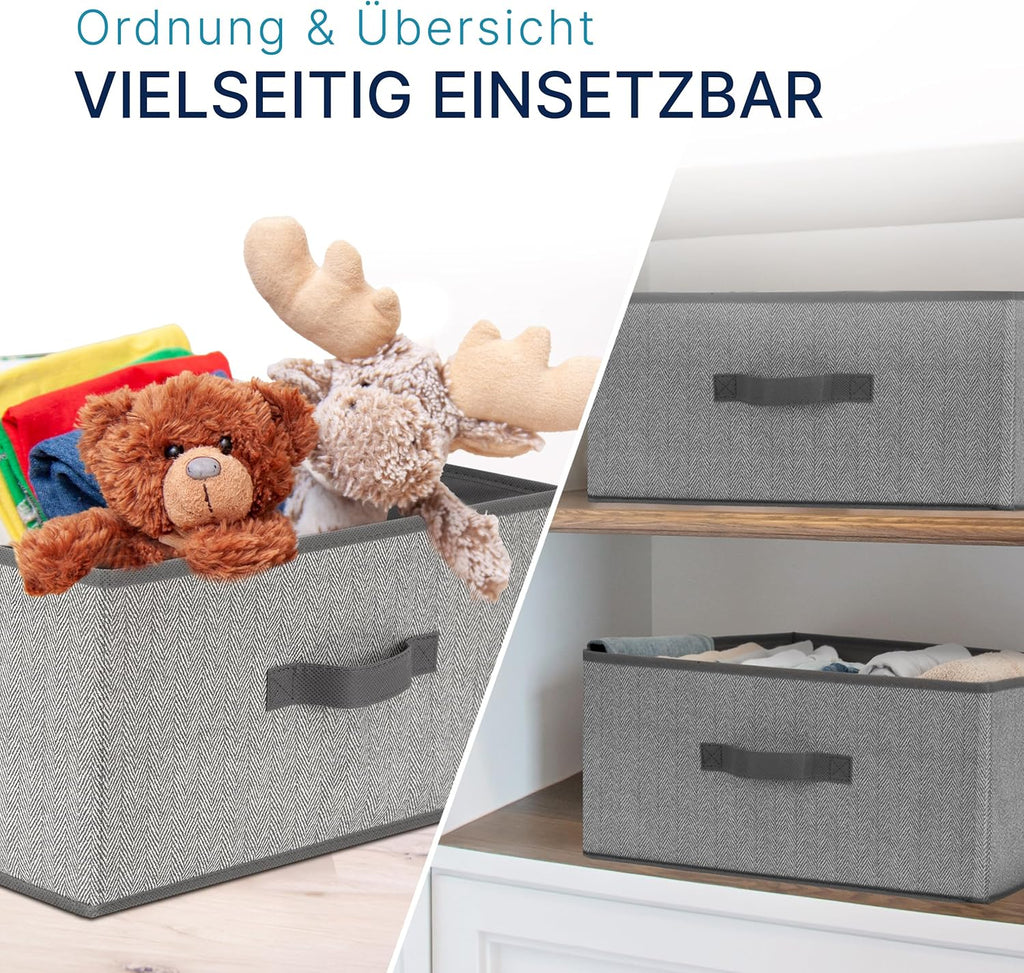 Aufbewahrungsboxen Stoff 3er Set 30×21×18 cm faltbar Organizer grau‑beige