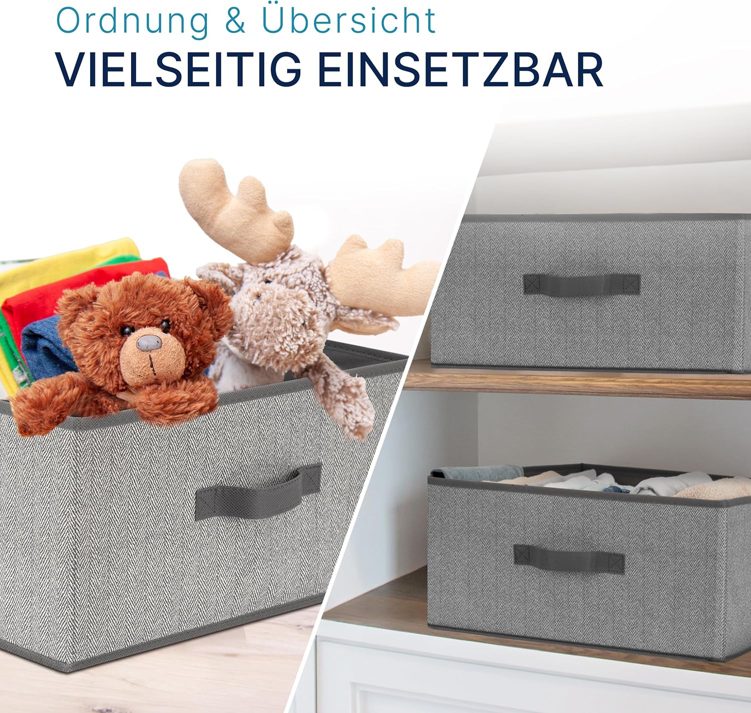 Aufbewahrungsboxen Stoff 3er Set 30×21×18 cm faltbar Organizer grau‑beige