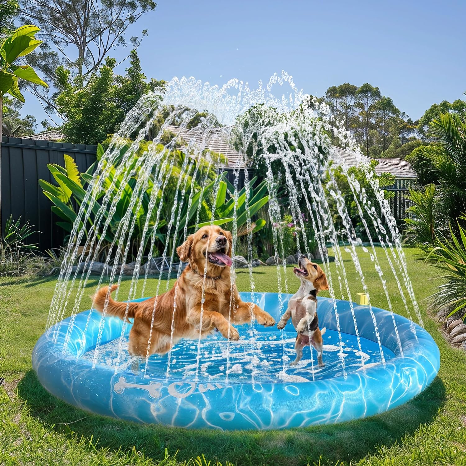 All for Paws Hundespielmatte mit Sprinkler 130cm-150cm Kuehlende Wassermatte