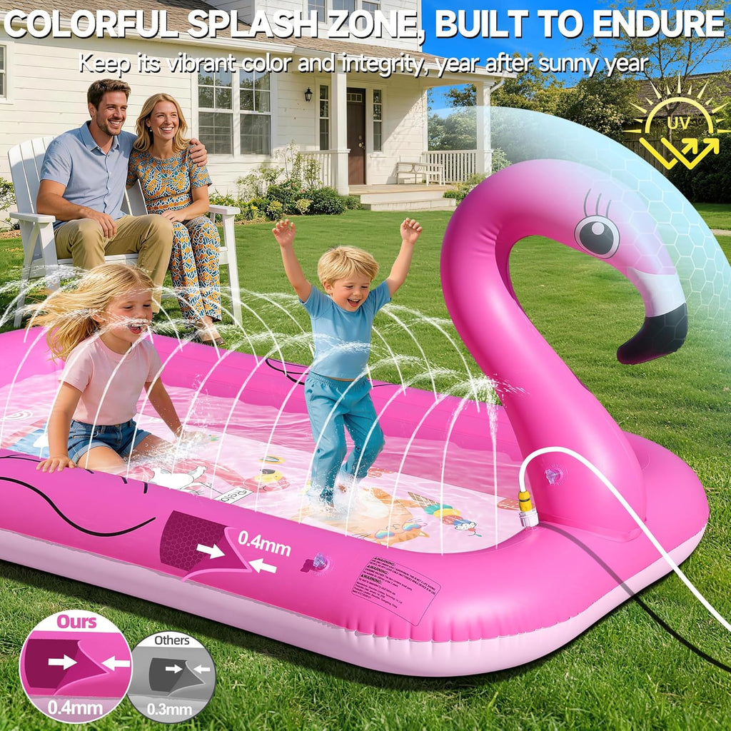 KingSom Splash Pad Flamingo Wassersprinkler Matte mit Antirutschfunktion