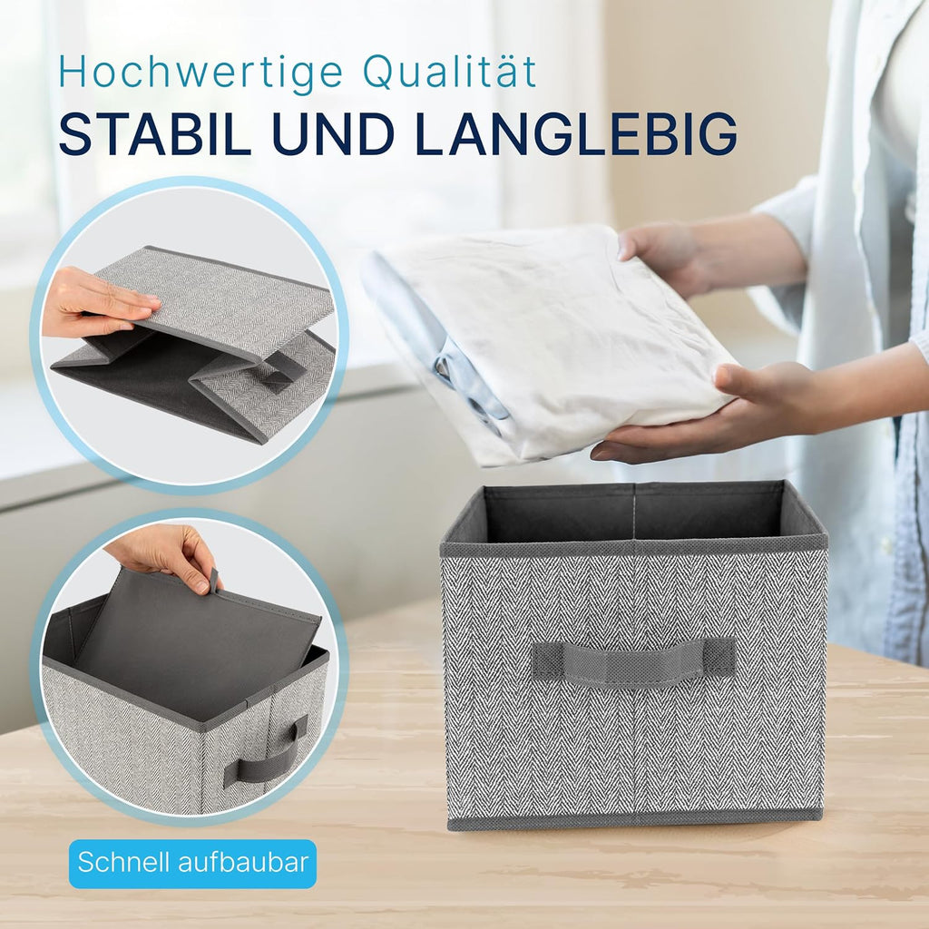 Aufbewahrungsboxen Stoff 3er Set 30×21×18 cm faltbar Organizer grau‑beige