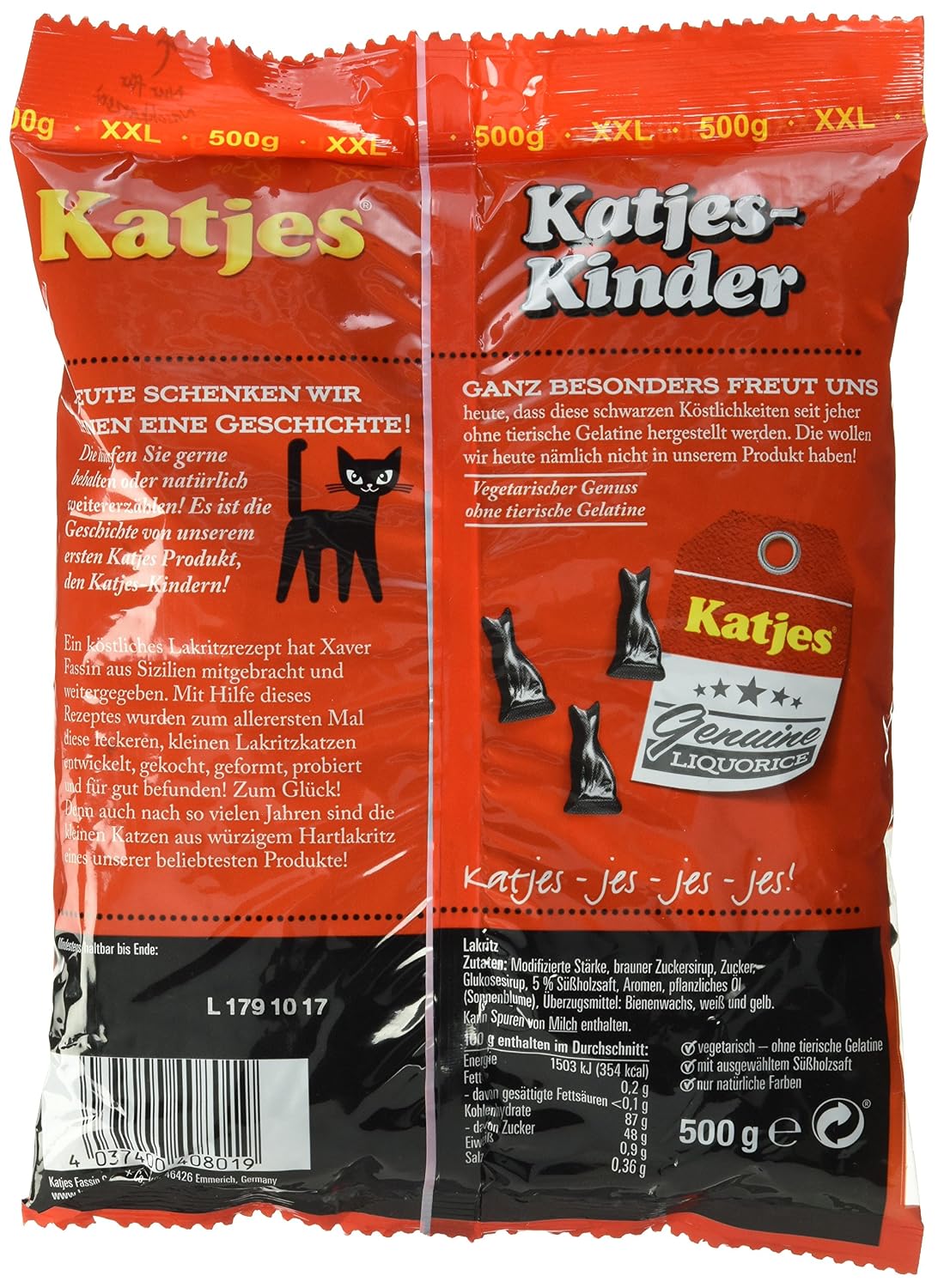Katjes Kinder Lakritz Kaetzchen hartlakritz vegan Grosspackung