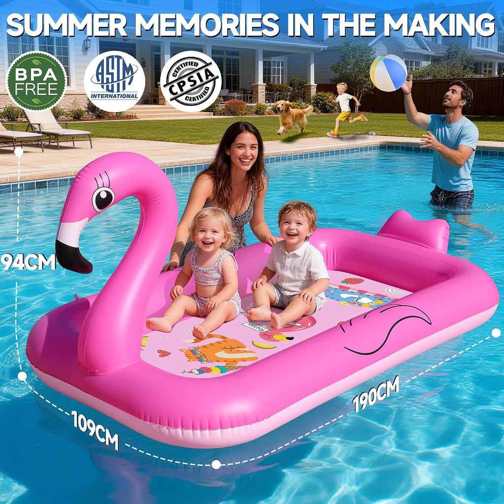 KingSom Splash Pad Flamingo Wassersprinkler Matte mit Antirutschfunktion