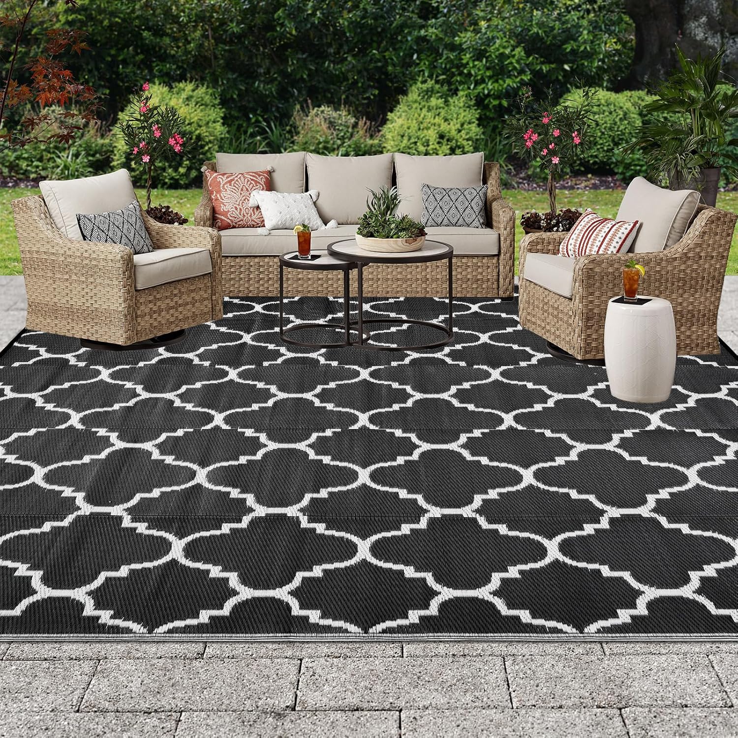 OIGAE Balkon- und Garten Teppich 120x180 cm Grau wetterfest UV-bestaendig