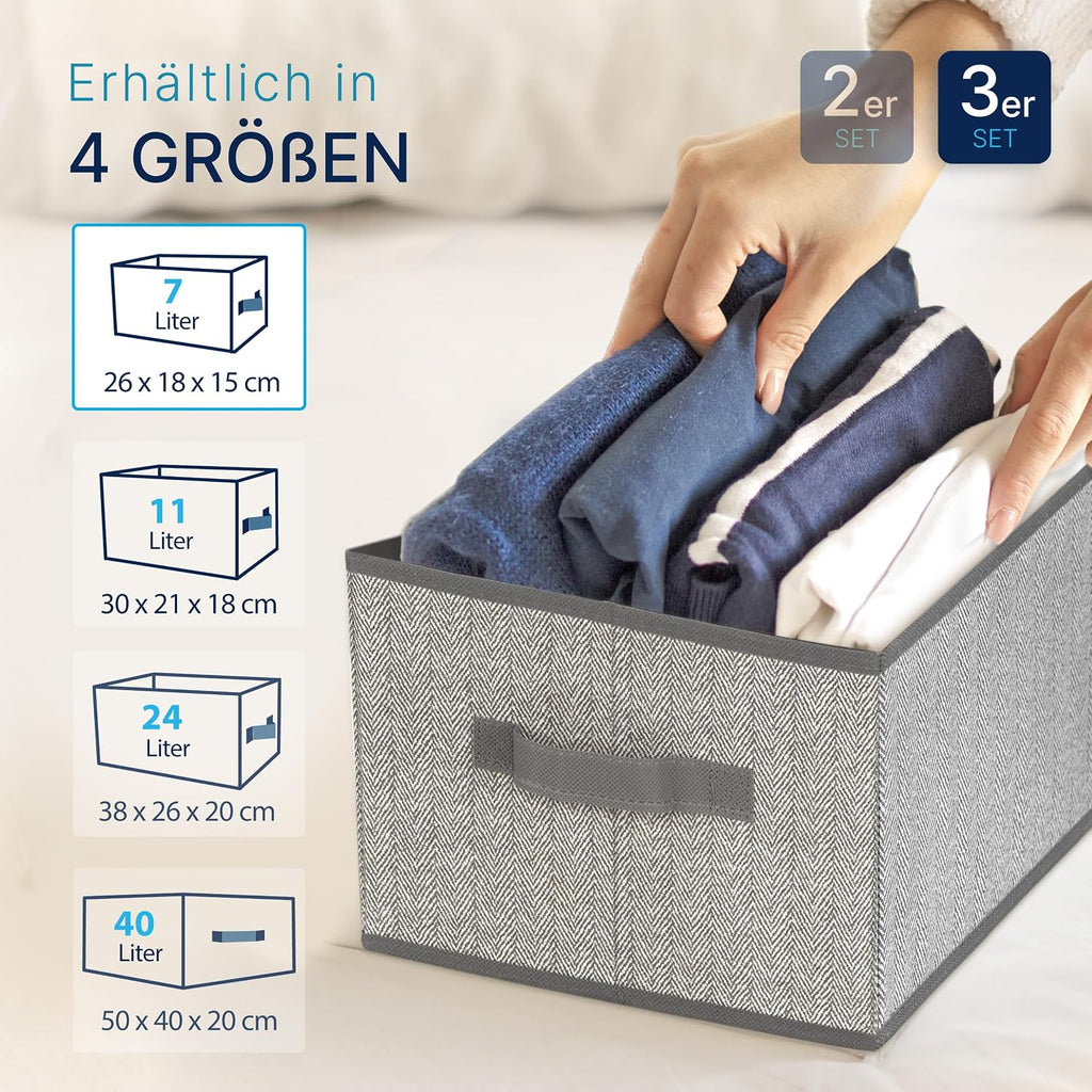 Aufbewahrungsboxen Stoff 3er Set 30×21×18 cm faltbar Organizer grau‑beige