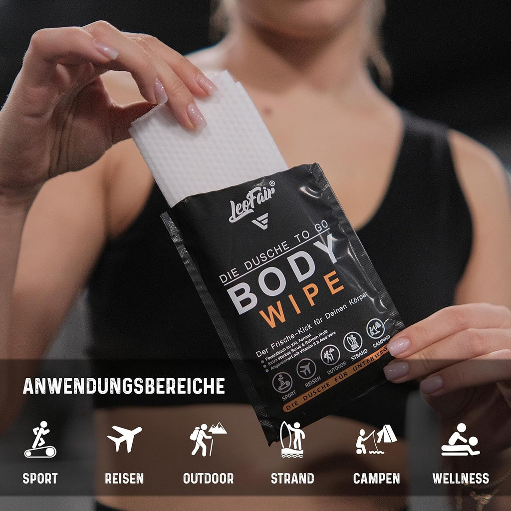 Body Wipes XXL Einmalwaschlappen 10 einzeln verpackte Feuchttuecher Gesicht Koerpe