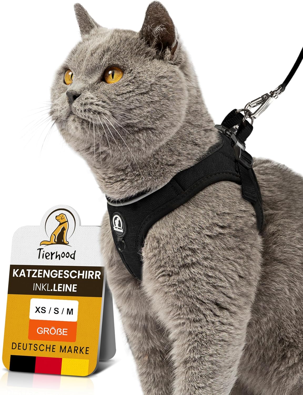 Katzengeschirr mit Leine Schwarz Groesse S verstellbar weich robust fuer Kitten