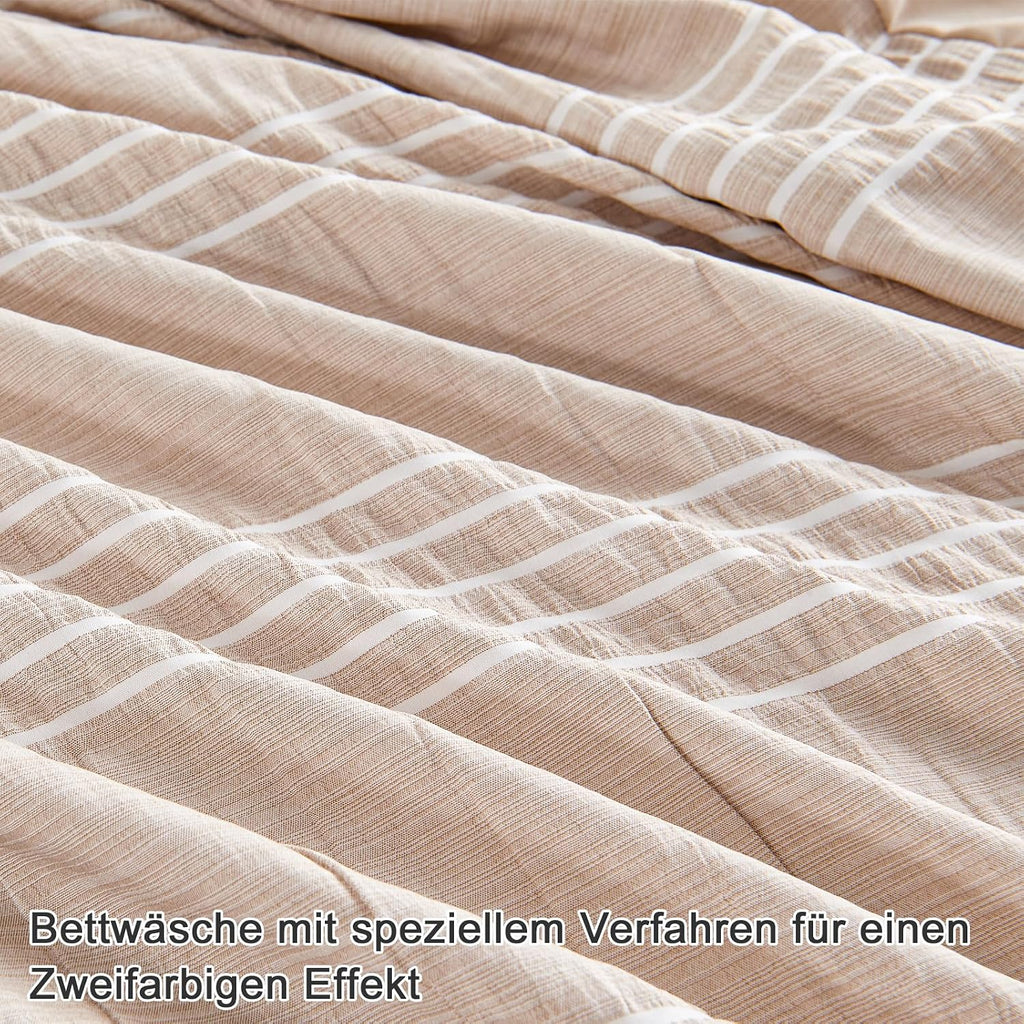 Qucover Bettwaesche 135x200 Seersucker grau weiss gestreift Mikrofaser 200cm-220cm